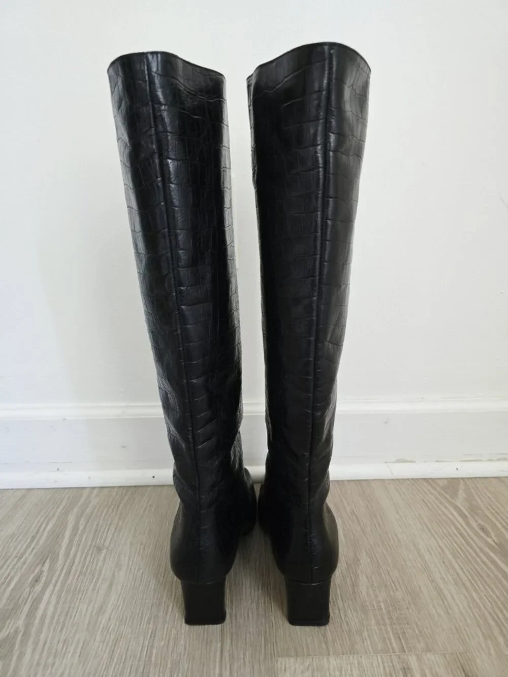 Anine Bing Felicia Croc Embossed Tall Knee Heeled Boots 41 11 Black Leather